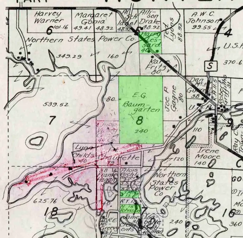 Image shows where Harry Lessard had property on Hwy B in 1957